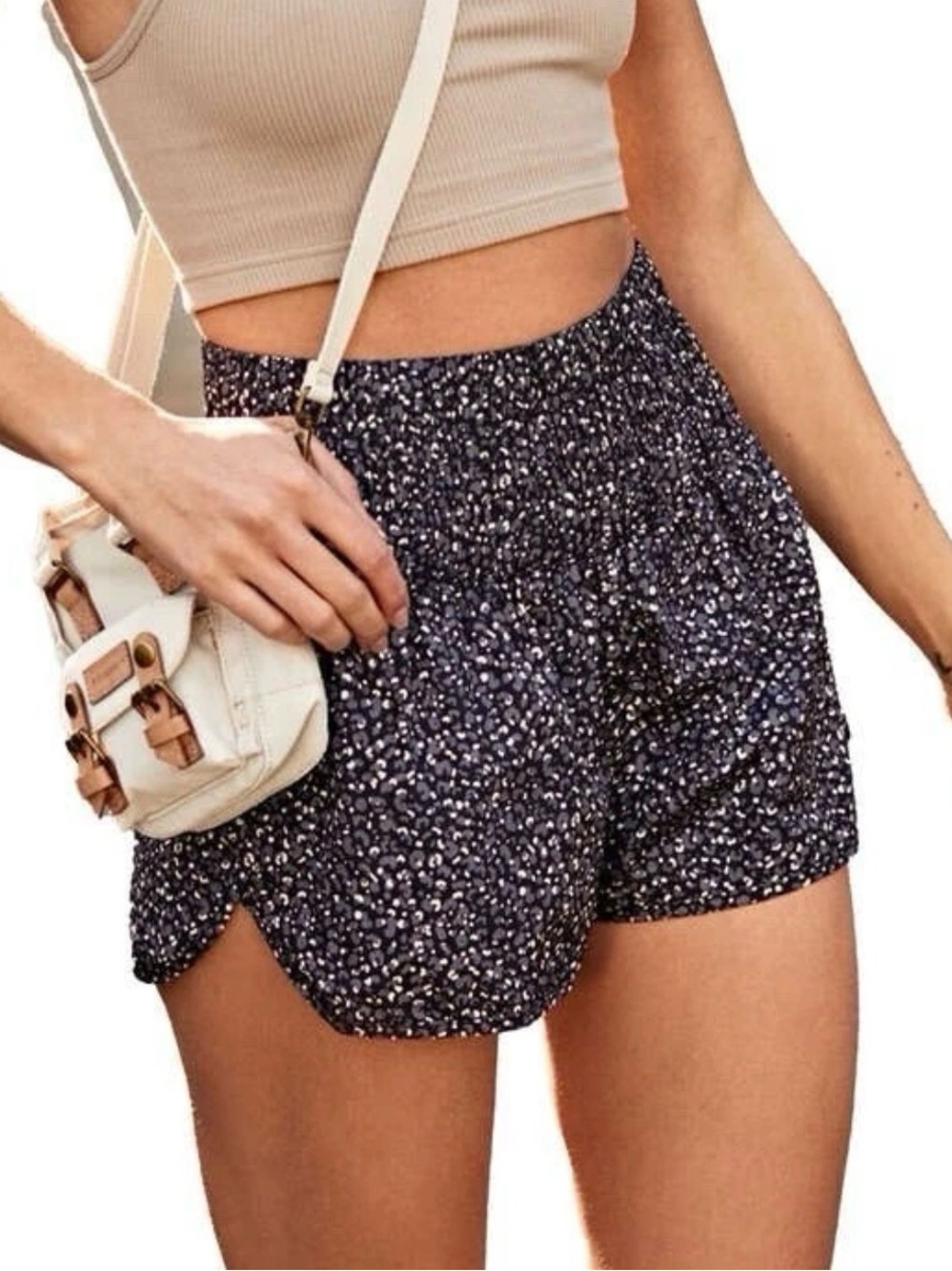 Free People Shorts Gray Black Leopard Print Movement The Way Home Women Sz M